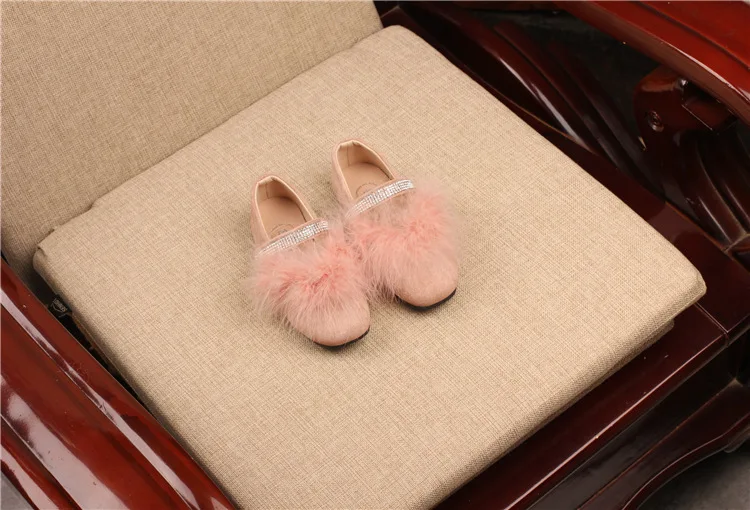 Детская обувь принцессы для девочек с розовым мехом, кожаная Свадебная обувь для девочек, детское платье на плоской подошве для детей от 2 до 15 лет, Новое поступление