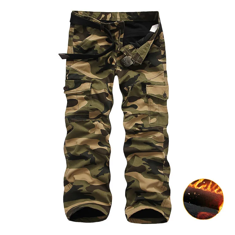  ICPANS Fleece Warm Winter Trousers Camo Camouflage Mens Cargo Pants Many Pockets Casual Overalls Lo