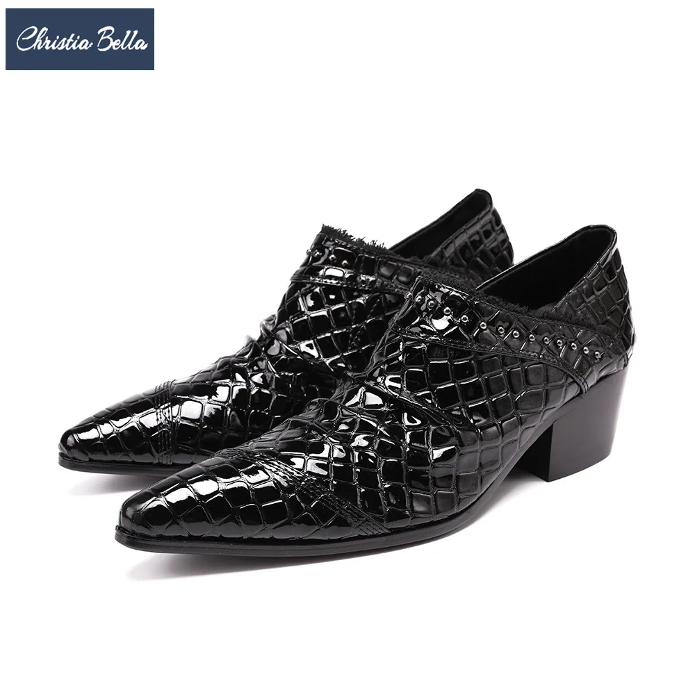 Christia Bella/брендовая модная мужская деловая обувь в итальянском стиле; мужская обувь, увеличивающая рост; дизайнерская обувь для вечеринки и свадьбы - Цвет: Черный