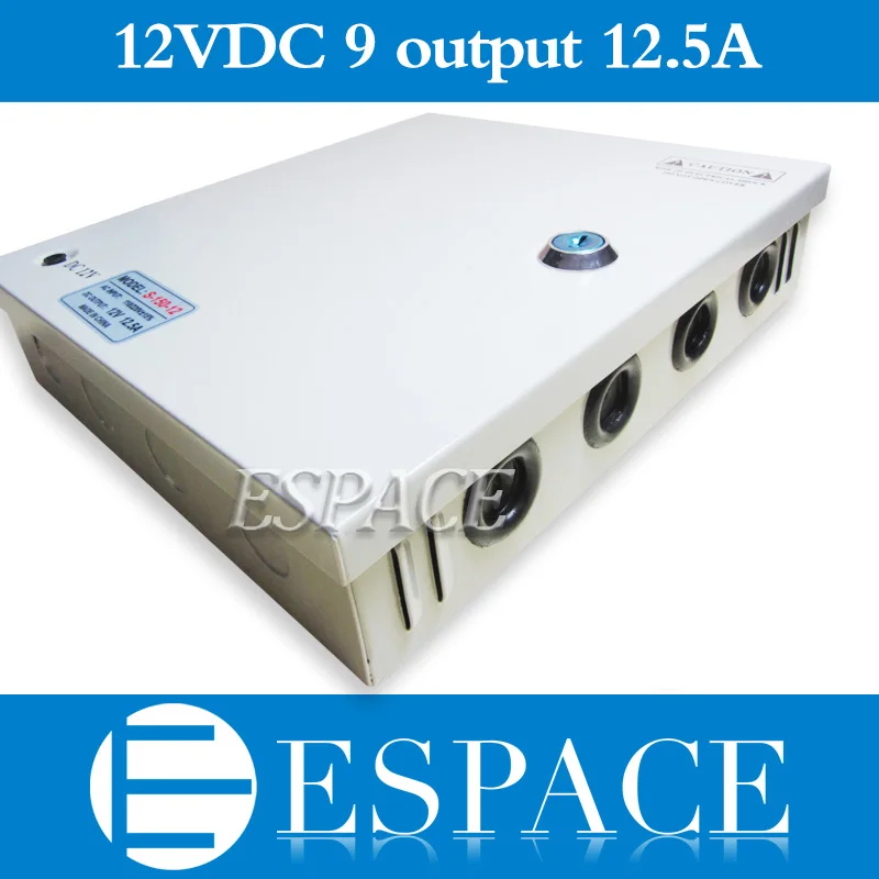 

DC12V 12.5A Fused 9 Channel CCTV power supply switch box for surveillance camera Security output 150W free shipping