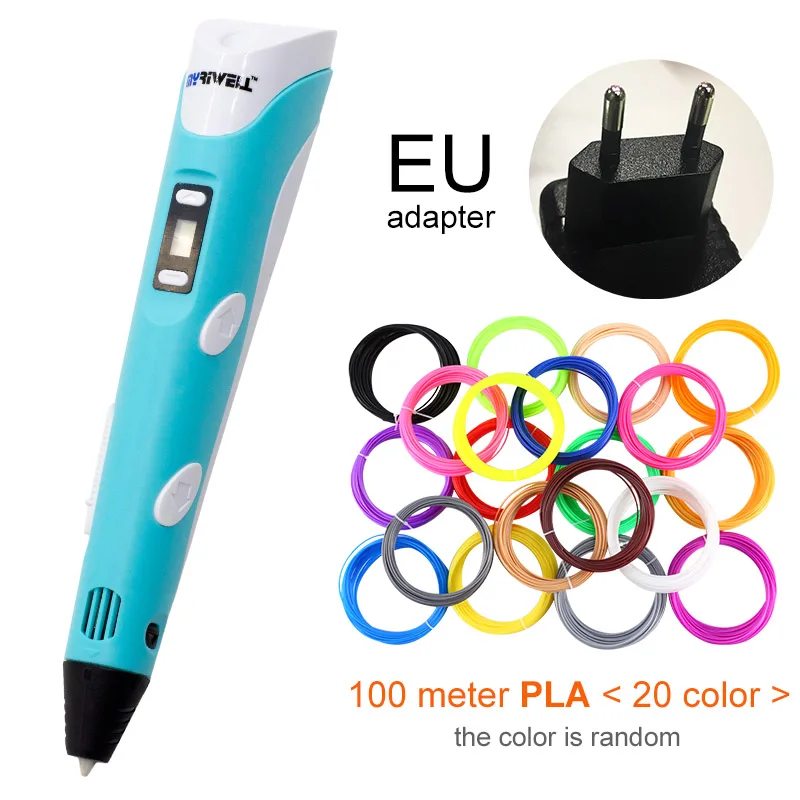 Myriwell 3D Ручка светодиодный экран DIY 3D печатная ручка 100 м ABS нить креативная игрушка подарок для детей дизайн рисунок - Цвет: Blue EU-100m PLA