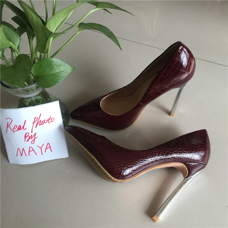 Chaussures Red 12 Maya En Red Pu Stiletto wine Pointu Dames Haute blue Red Talons Sexy Bout rose Cuir Verni Pompes apricot Réel Photo Cm ppHqX