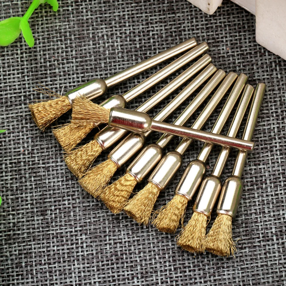 10PCS Dremel Accessories Rotary Brush Brass Pen Shape Wire Brush For