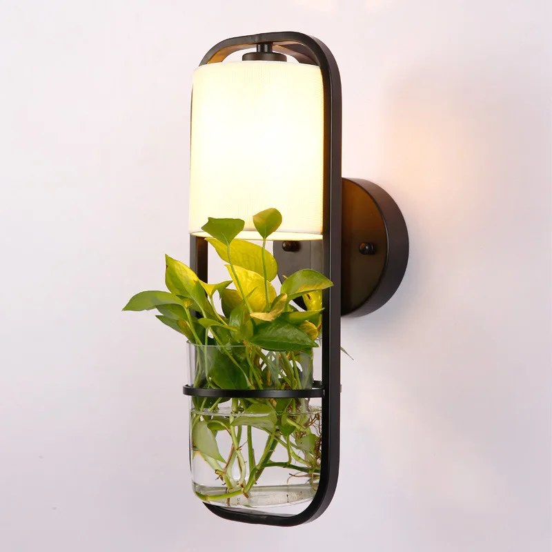 American Simple Creative Potted Plant Glass Wall Lamp Bedside