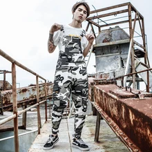 Мужские джинсы denyblood камуфляжные накладные карманы джоггеры комбинезон повседневные армейские подтяжки регулируемые мужские брюки Мода 0515
