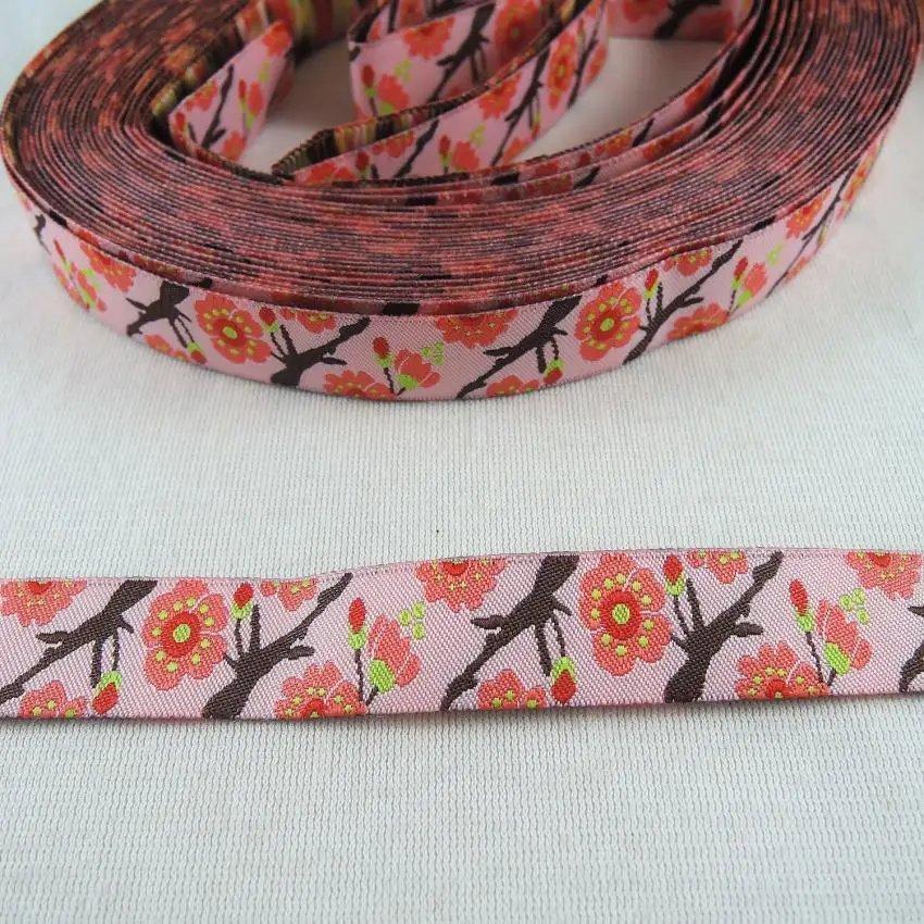 

5/8" 10Yards Plum blossom Polyester Woven Jacquard Ribbon 16mm Flower tecido jacquard ribbons DIY Handmade Sewing Material CX33