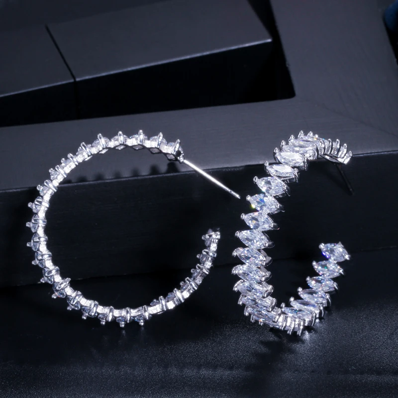 BeaQueen новейший дизайн Маркиза AAA кубический цирконий кристалл большие серьги-кольца серьги Модные ювелирные изделия для женщин E144