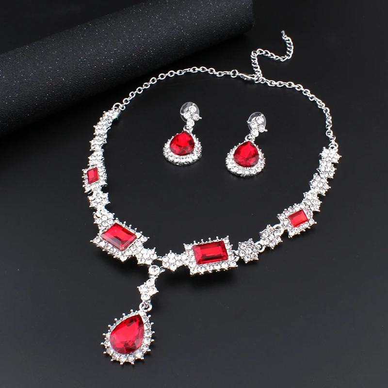 Jiayijiaduo Parure Bijoux Femme турецкие ювелирные изделия Bisuteria серебро цвет ожерелье серьги наборы Свадебные Ювелирные наборы красные ювелирные изделия