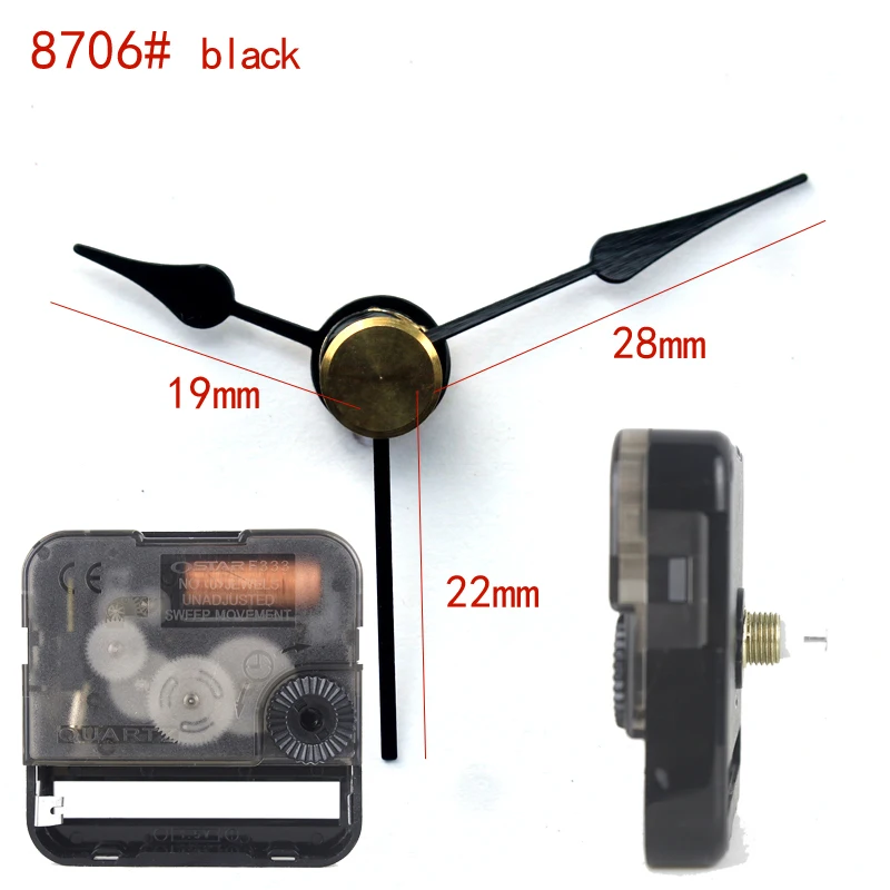 

Ostar F333 Silent Movement Plastic quartz clock mechanism with 8706# black short hands Clock Accessory Quartz DIY Clock kits