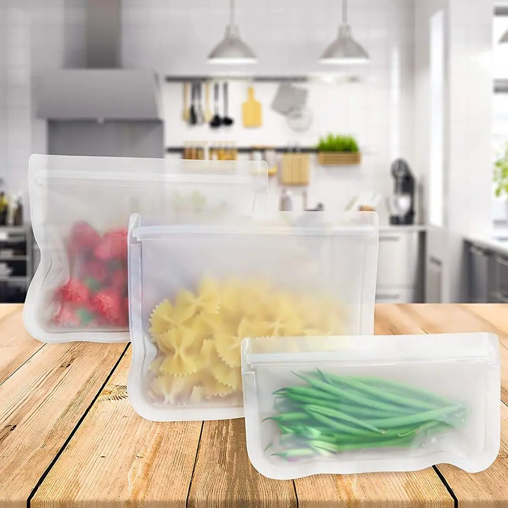 

5Pcs Reusable Frosted Self Sealed Sandwiches Food Freezer Storage Bag Organizer