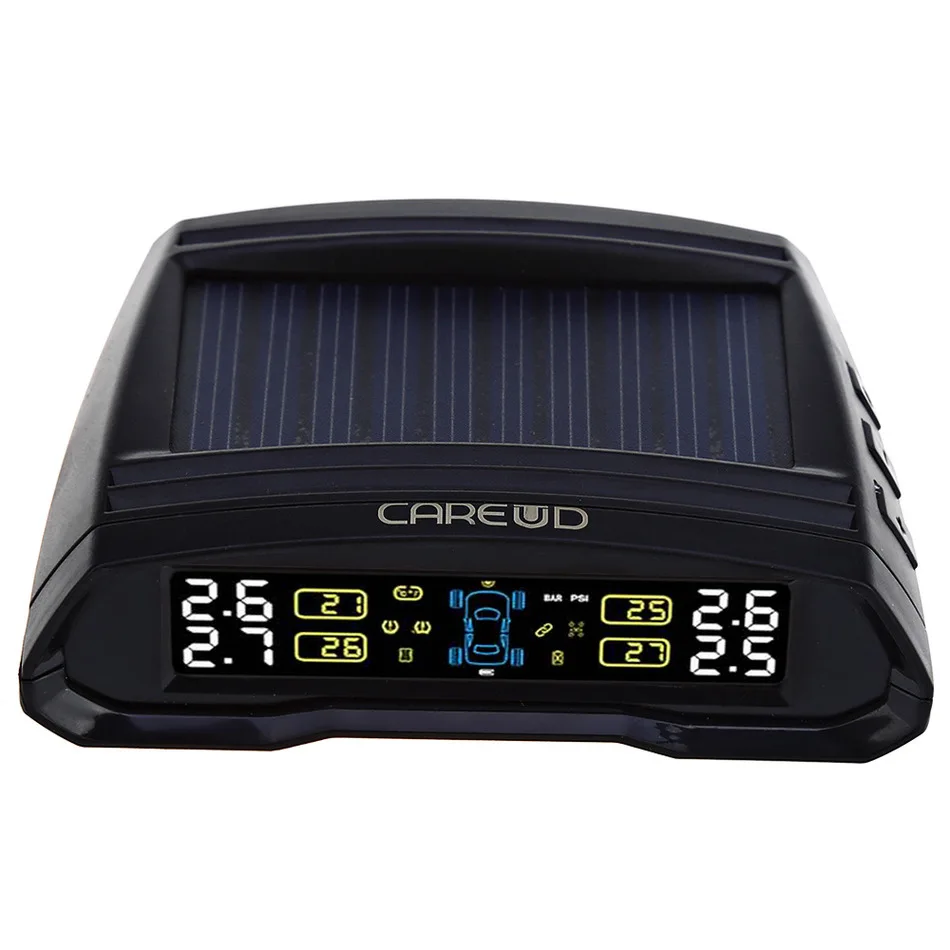 

T802 5V Solar Power Car Auto TPMS Tire Pressure Monitoring System with 4 External Sensors LCD Display PSI BAR Diagnostic Tool