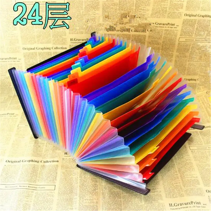 

24 Pockets Big Document Bag Rainbow Accordion A4 Paper Expanding File Box Folder Business Folders Filing Storage Case Organizer