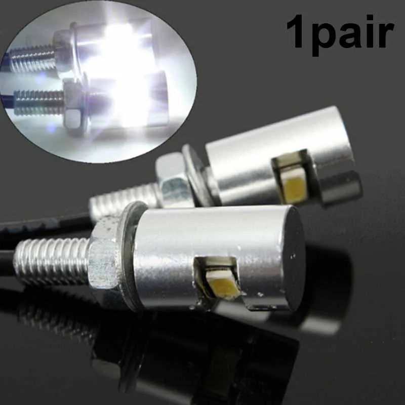 2pcs/set 12V LED Motorcycle Car License Plate Screw Bolt Light Lamp Bulb Chrome