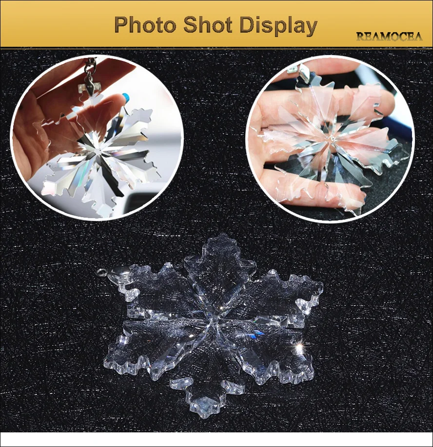 Reamocea Car Interior Crystal Snow Flower Hanging Pendant Decorations Chirstmas Suspension Rearview Mirror Snowflake Ornament (8)