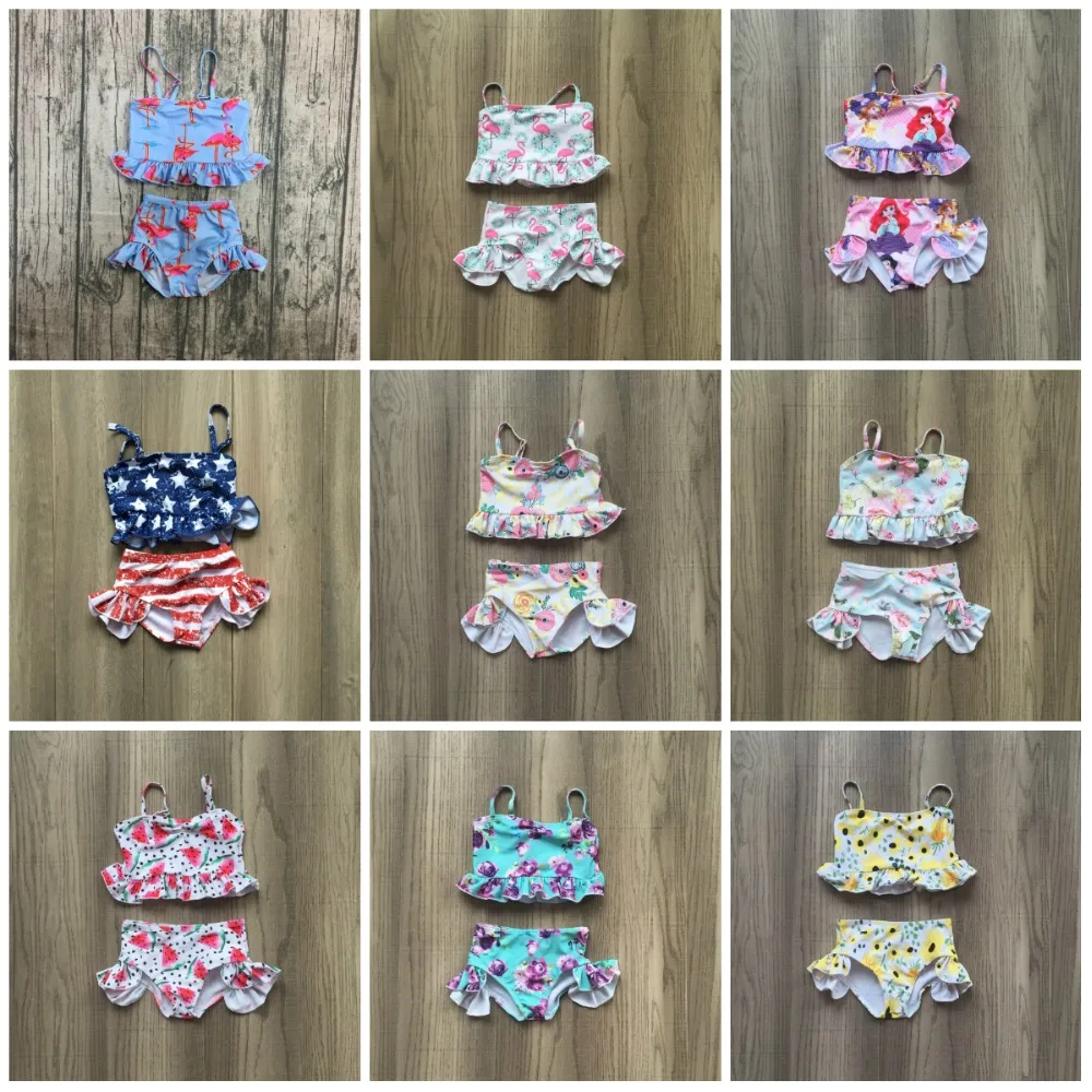 

new arrivals baby girls toddler floral princess flamingo short set light pink Swimsuit unicorn eyelash outfits boutique kidswear