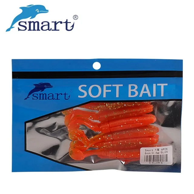 Мягкая рыболовная приманка SMART 6 шт./лот 8 см/4 г силиконовая с одним T-образным