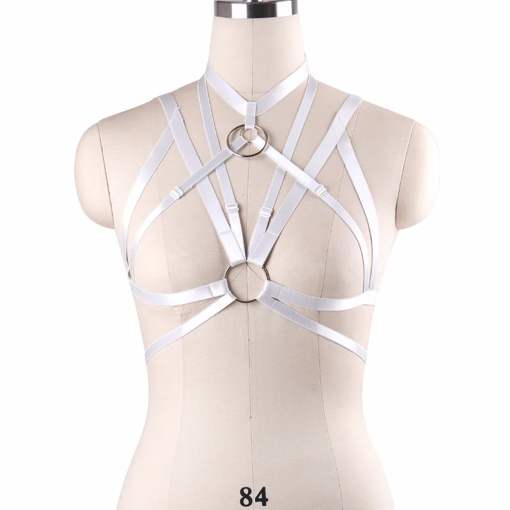 

Sexy White Body Harness Belt 90s Fetish Wear Cage Bralette Harajuku Gothic Bondage Harness Bra Women Crop Top Lingerie DO0592