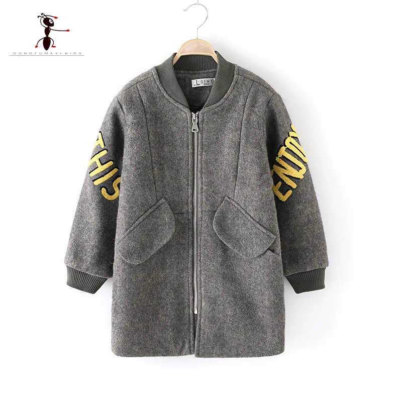 

2018 Original Brand Autumn winter Fashion Big Pocket Wool Boys Coat Zipper O- collar Children's Gentleman's Coat 9095