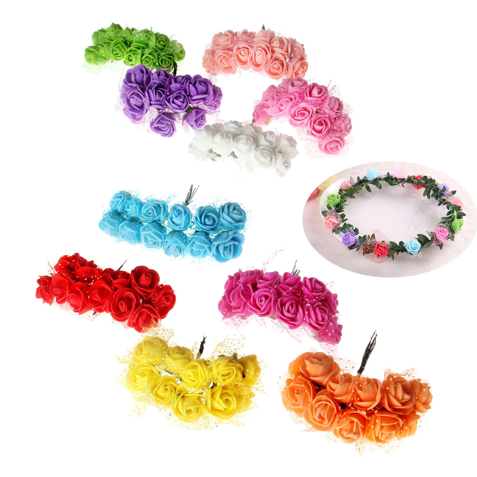 Dophee 144pcs Artificial Silk Flowers PE Foam Rose Flowers Mini Bouquet