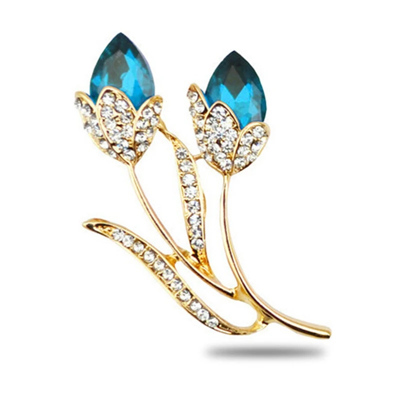 

Romantic Colorful Crystal Rhinestone Flower Brooches For Women And Men Wedding Jewelry Gift Double Flower Brooch Pins Jewelry