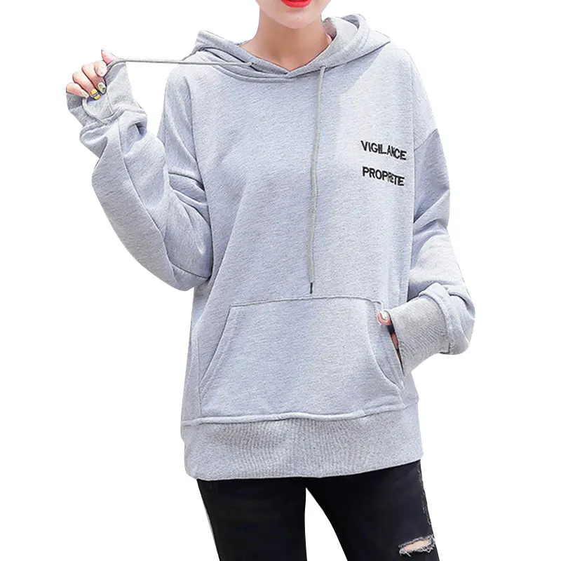 Harajuku Hoodies Letter Embroidery Long Sleeve Loose