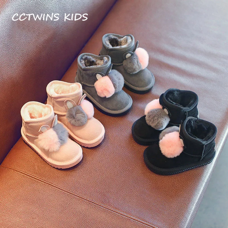 CCTWINS KIDS/ г.; модная теплая детская обувь на плоской подошве с изображением кролика; серая обувь из натуральной кожи для маленьких мальчиков; черные зимние ботинки для малышей; CS1431