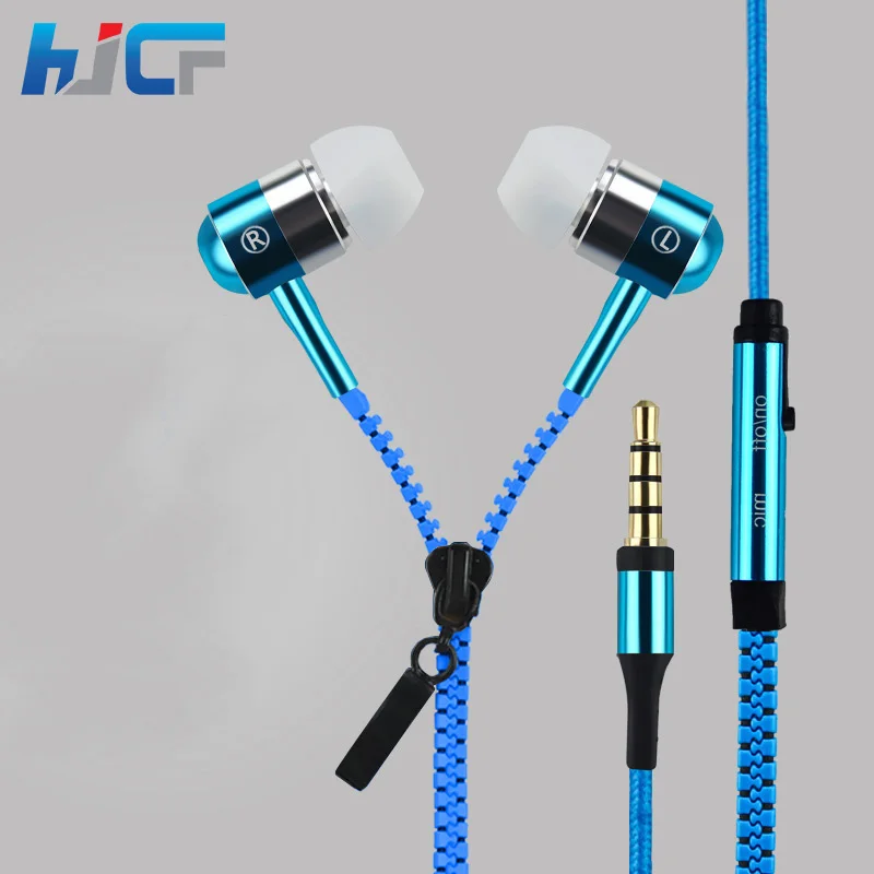  Quality Metal Zipper Earphones Super Bass Headphones Sports Music Wired Earbud  with Microphone for  Xiaomi Iphone Samsung MP3 