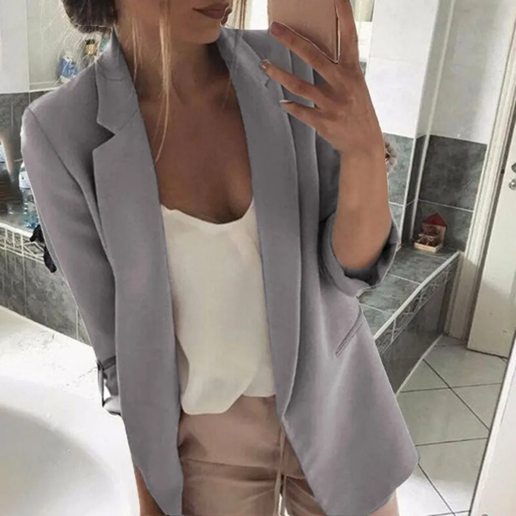 

Women Work Office Coat Long Sleeve Blazer Open Front Short Cardigan Suit Jacket Plus Size Blazer blazer longo feminino