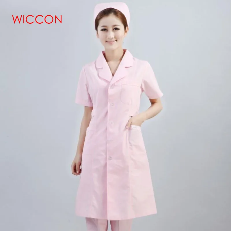 

WICCON 2019 Women Solid Short Sleeve Long Doctor Work Coats Hospital Medical Manicurist Dental Scrubs Nurse Beauty Salon Uniform