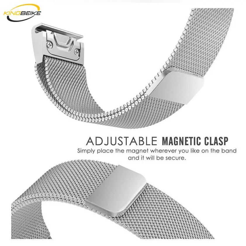 

KINGBEIKE Sport Milanese Watchband For Garmin Fenix 5X/3/3HR 26mm Width Strap Garmin Metal Remove Bracelet Quick Fit Wrist Band