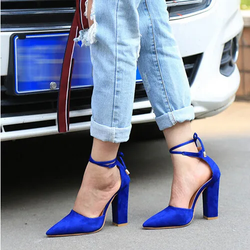 HENGSONG/; пикантные женские босоножки на высоком каблуке в стиле ретро; Летняя обувь; женские туфли-лодочки с ремешками; женские туфли на тонком каблуке со шнуровкой; 911519 - Цвет: drark blue