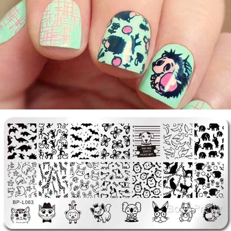 

BORN PRETTY Template Stamping Plate Cute Animal Dog Cat Elephant Dolphin Rectangle Manicure Nail Art Image Plate DIY Template