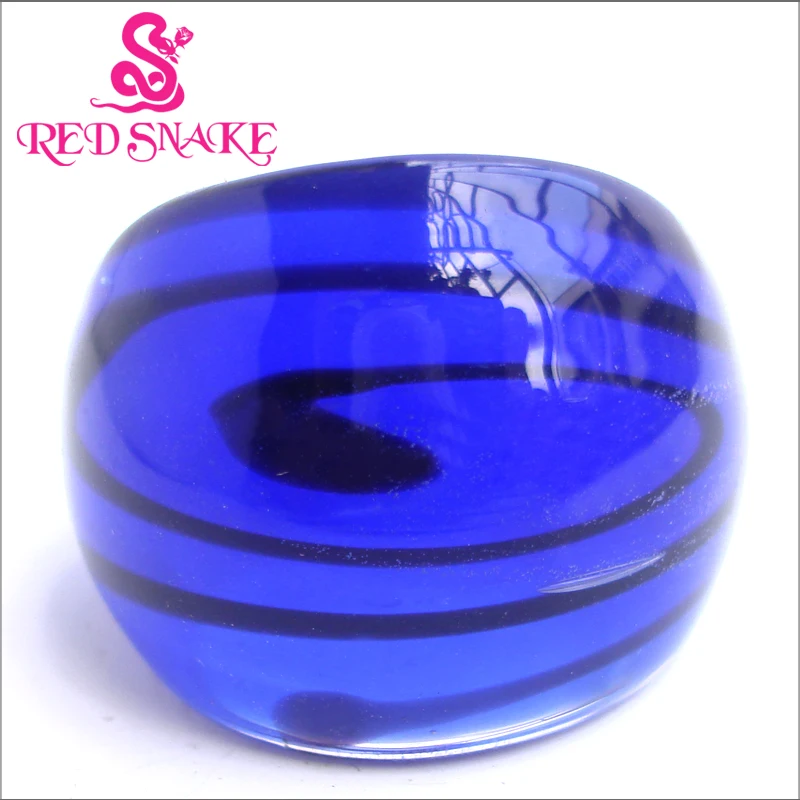 RED SNAKE Fashion Ring Handmade blue with Cosmic Nebula drawing Murano Glass Rings | Украшения и аксессуары