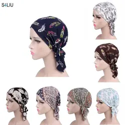 Женская хиджаб Кепка мусульманский головной убор исламский головной убор женская шляпа Кепка с цветочным принтом тюрбан для Волос Кепка