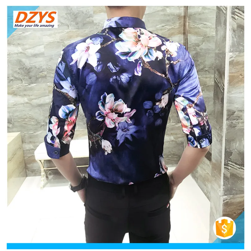 2018 men's Summer dress trend Youth Night shop short sleeve thin floral shirt10