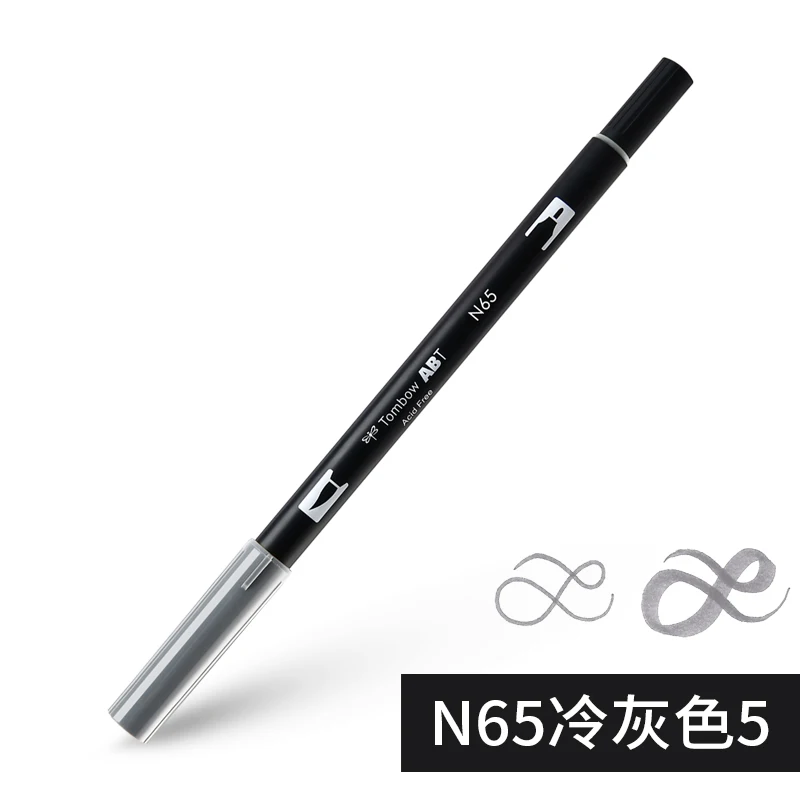 Японская кисть Tombow маркеры двойные акварельные художественные ручки надписи каллиграфия ручка кисть канцелярские принадлежности манга принадлежности для скрапбукинга - Цвет: N65 Cool Gray 5