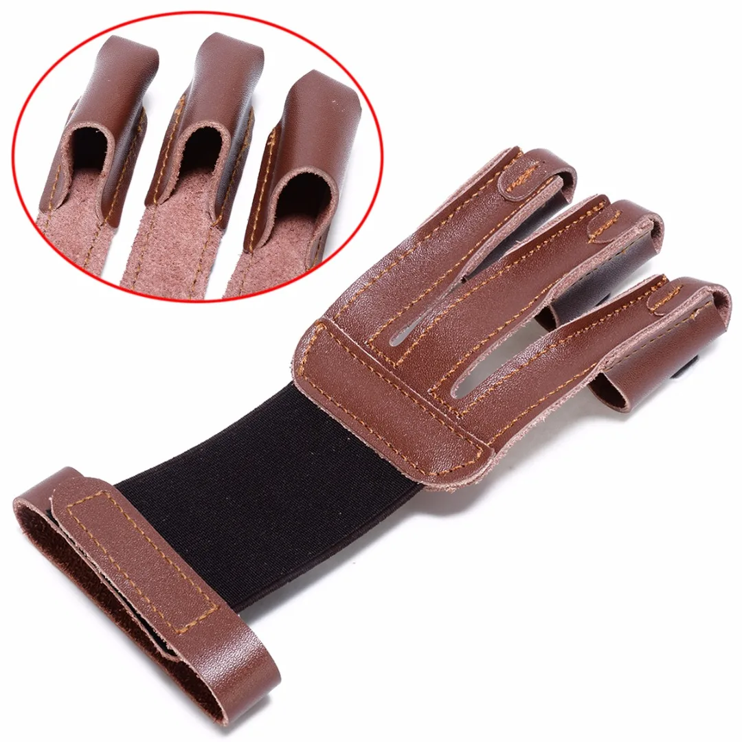 NEW Brown Archery 3 Finger Hand Protective Glove Leather Archery Arrow Bow Gloves for Hunting Shooting Training Protector