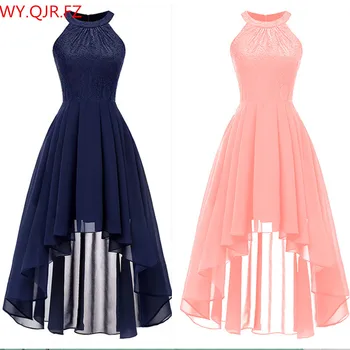 

OML538F#Neck Lace Chiffon halter Evening Dresses Front High Back low Dark Blue Fink Wine Red Violet prom party dress wholesale