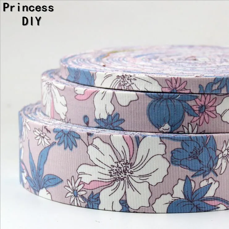 

5M/Lot 10 25 50mm Floral Printed Pink Mauve Ribbon Flower Ribbon Cotton Fabric Tape DIY Dog Collar Hair Bow Tie Accessories Trim