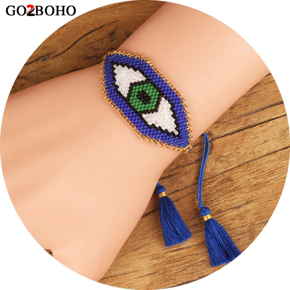 Женский браслет с синими бусинами Go2boho регулируемый плетеный кисточками злой