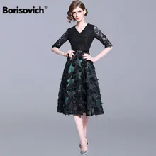 Borisovich Женские Элегантные платья для вечеринок, бренд, весеннее модное лоскутное кружевное элегантное ТРАПЕЦИЕВИДНОЕ женское повседневное длинное платье N839