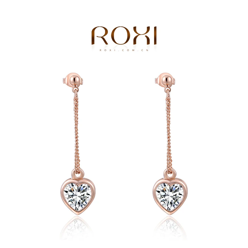 

ROXI Brand Wholesale New Jewelry Love Heart Pendant Rose Gold Platium Plated Ear Stud Earrings For Women Party Wedding Jewelry