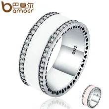 BAMOER Auténtica Plata de Ley 925 Corazones Radiantes y Esmalte Blanco Claro CZ Anillo de Dedo para Las Mujeres Joyería de La Boda Regalo PA7623