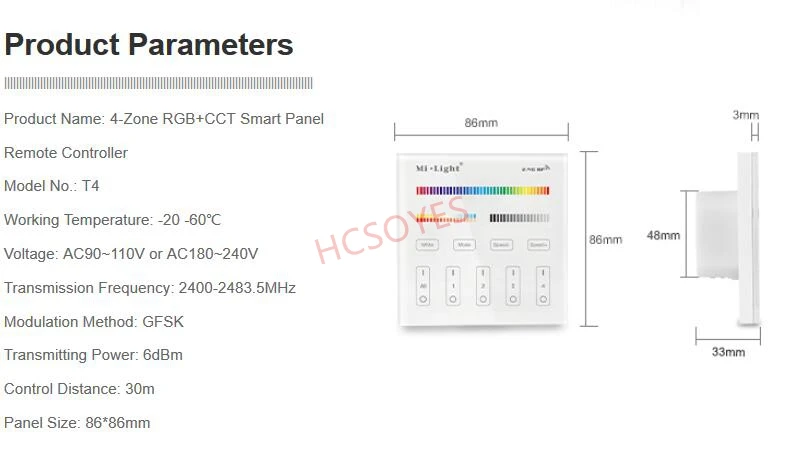 Milight T1 T2 T3 T4 4 зоны 2,4 ГГц Беспроводной сенсорная смарт-панель контроллер RGBW RGB+ CCT Яркость затемнения AC 180-240V 220V