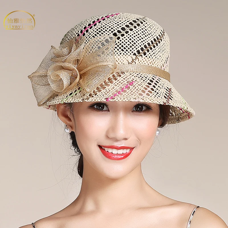 Lady Summer Straw Hat Female Fedoras Sun Cap Dome Flowers Fisherman Hat