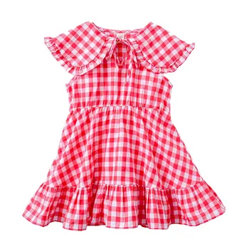 

Girl fashion plaid dress Girl cotton short sleeve dress Girl princess plaid dress Girl sweat-absorbent cool plaid dress