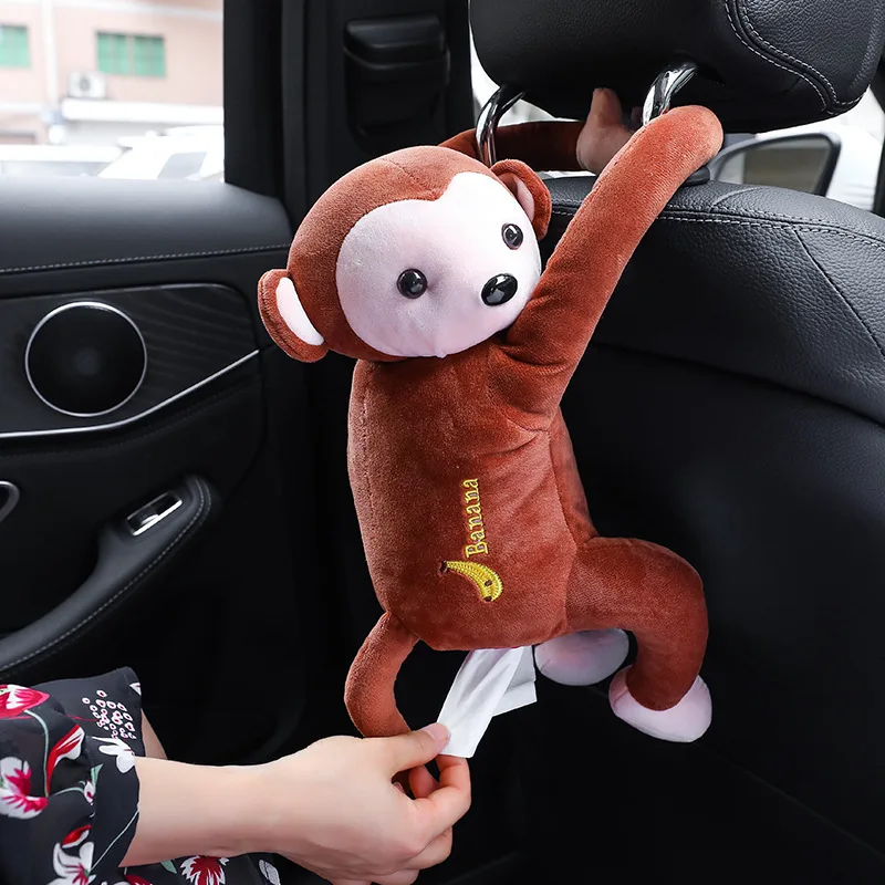 

New High Quality Universal Car Armrest Box Monkey Tissue Box Creative Cartoon Cute Tissue Holder Car Interior Napkin Box Pillow