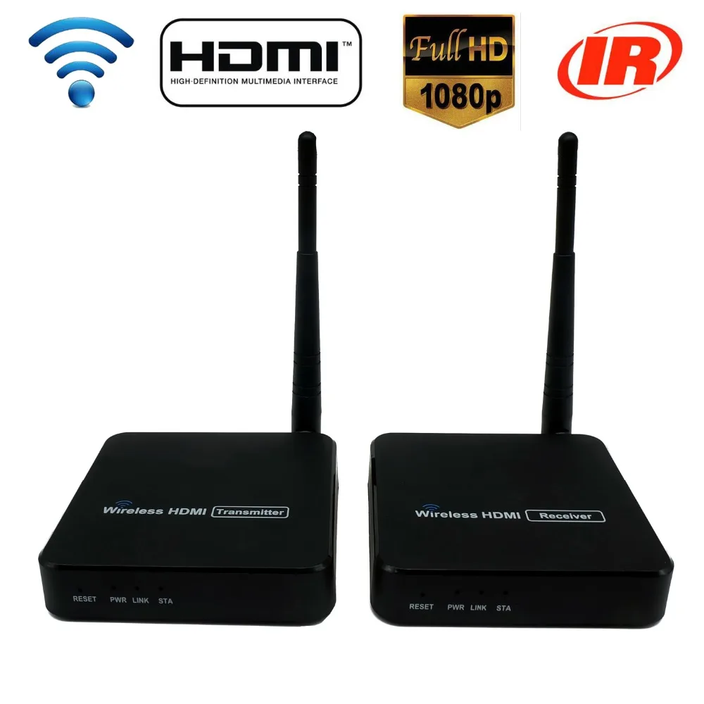

Wireless HDMI transmitter receiver with H.264 and supports 1080P IR remote 1 Transmitter to 2 receivers 50M 166FT HDMI extender