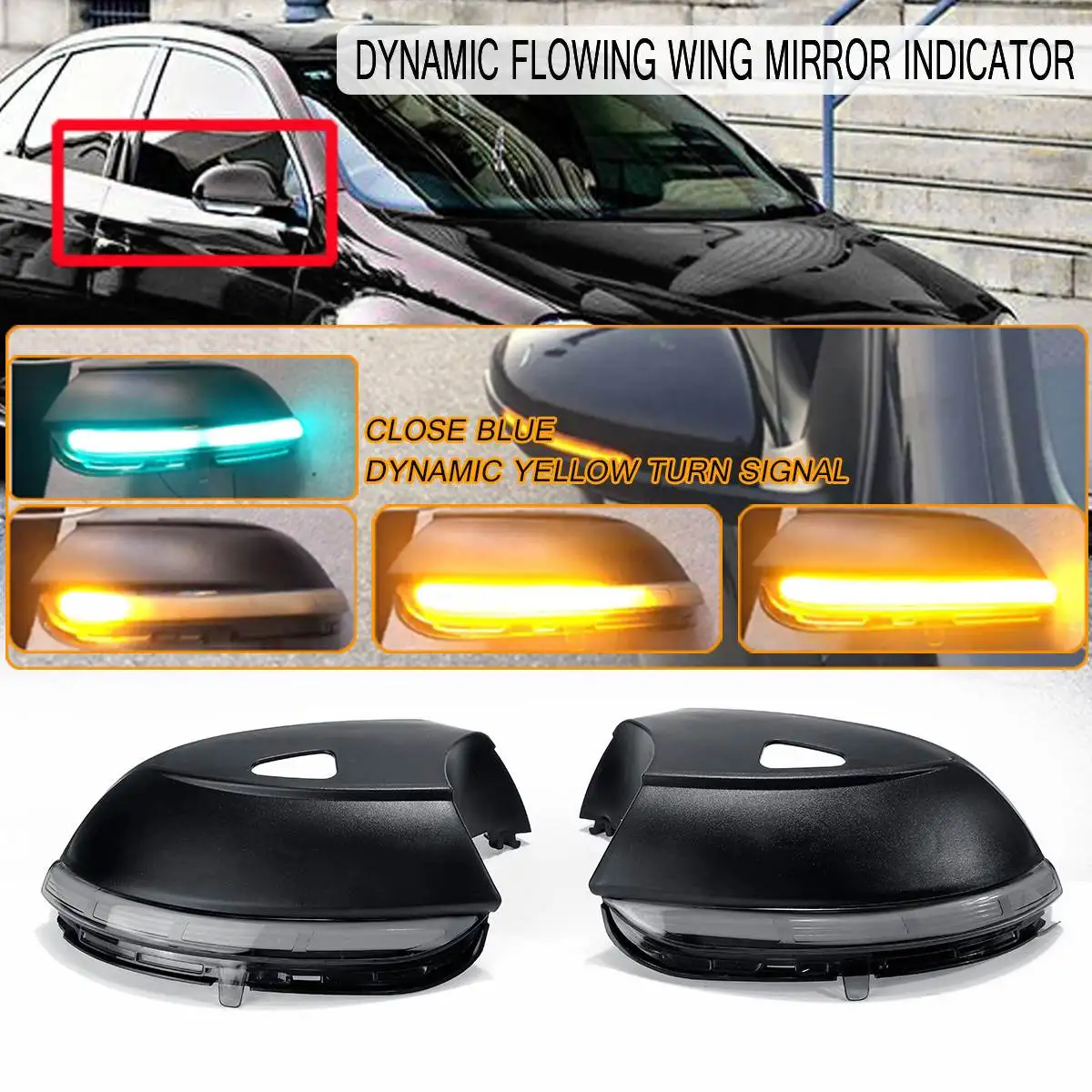 

Wing Rearview Mirror Cover Cap with Dynamic Turn Signal Light Flowing Rear Mirror Indicator Lens for VW Jetta MK5 for SKODA