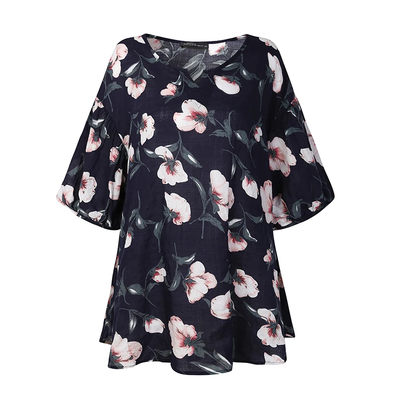 2019 New Summer Women Cotton Linen Top Blouse Soft Floral Print Loose Shirt Femme Casual O neck Plus Size Shirts Casual S-4XL
